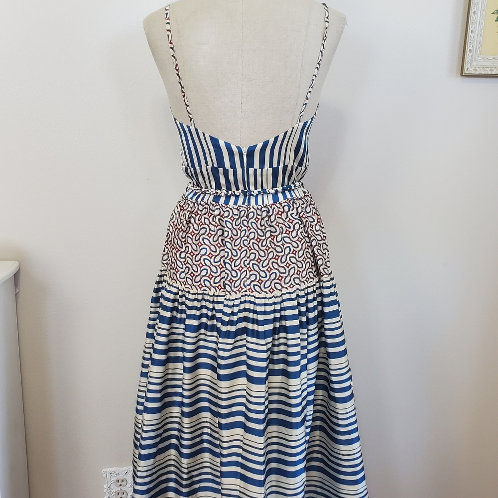 Silvia Tcherassi Butera Silk Maxi Dress Blue and White Stripes Large - Picture 7 of 10